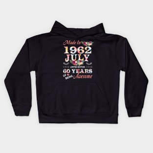 Made In 1962 July 60 Years Of Being Awesome Flowers Kids Hoodie